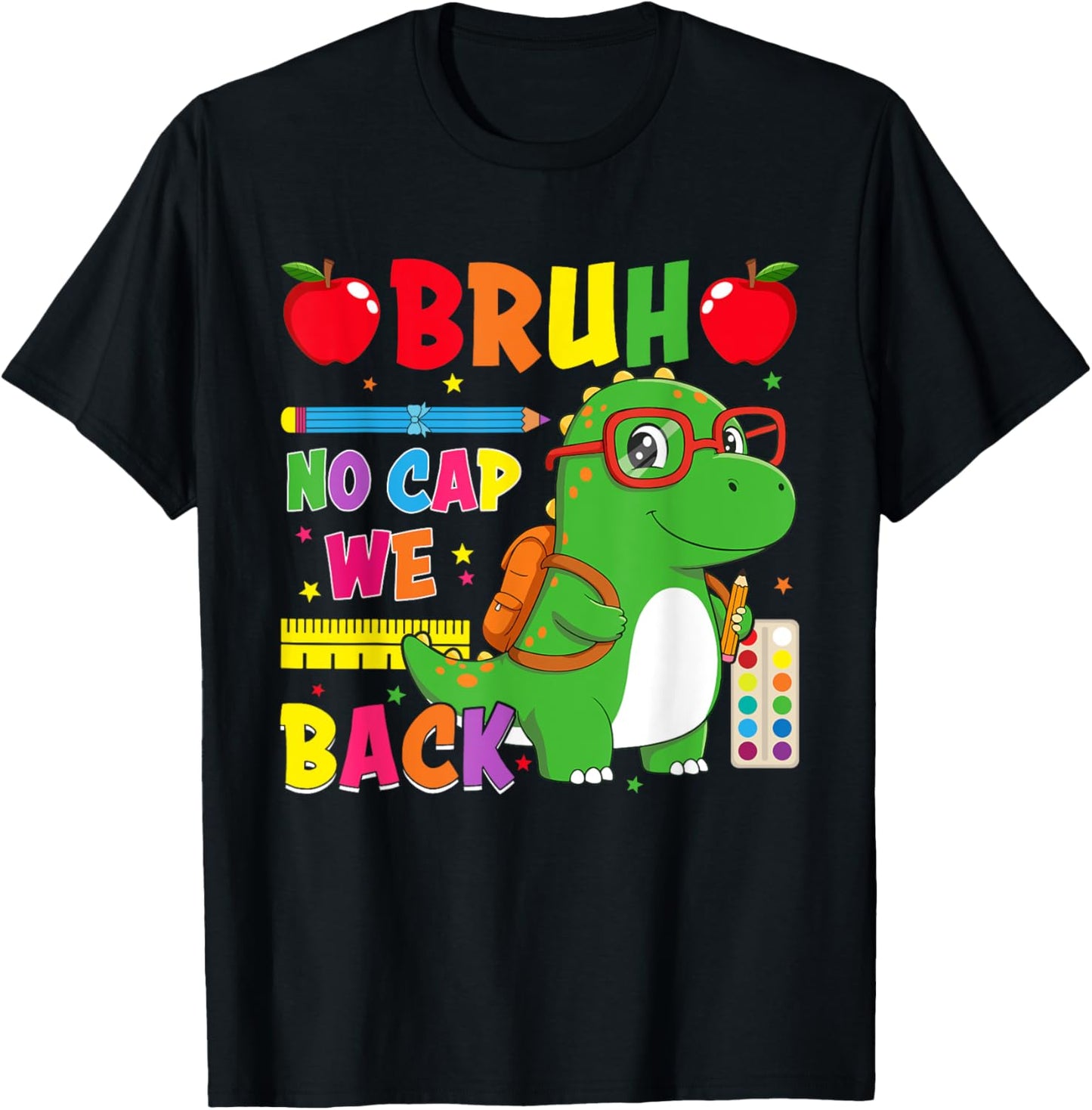 Bruh No Cap We Back Funny Groovy Dinosaurus Kids Boys T-Shirt