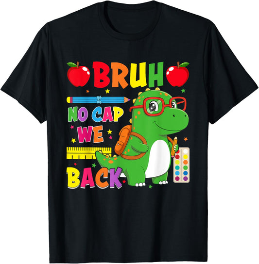 Bruh No Cap We Back Funny Groovy Dinosaurus Kids Boys T-Shirt