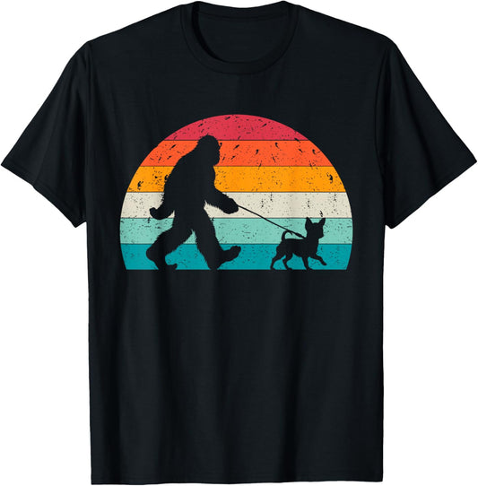Bigfoot Walking a Dog Funny Chihuahua Lovers Dog Dad T-Shirt