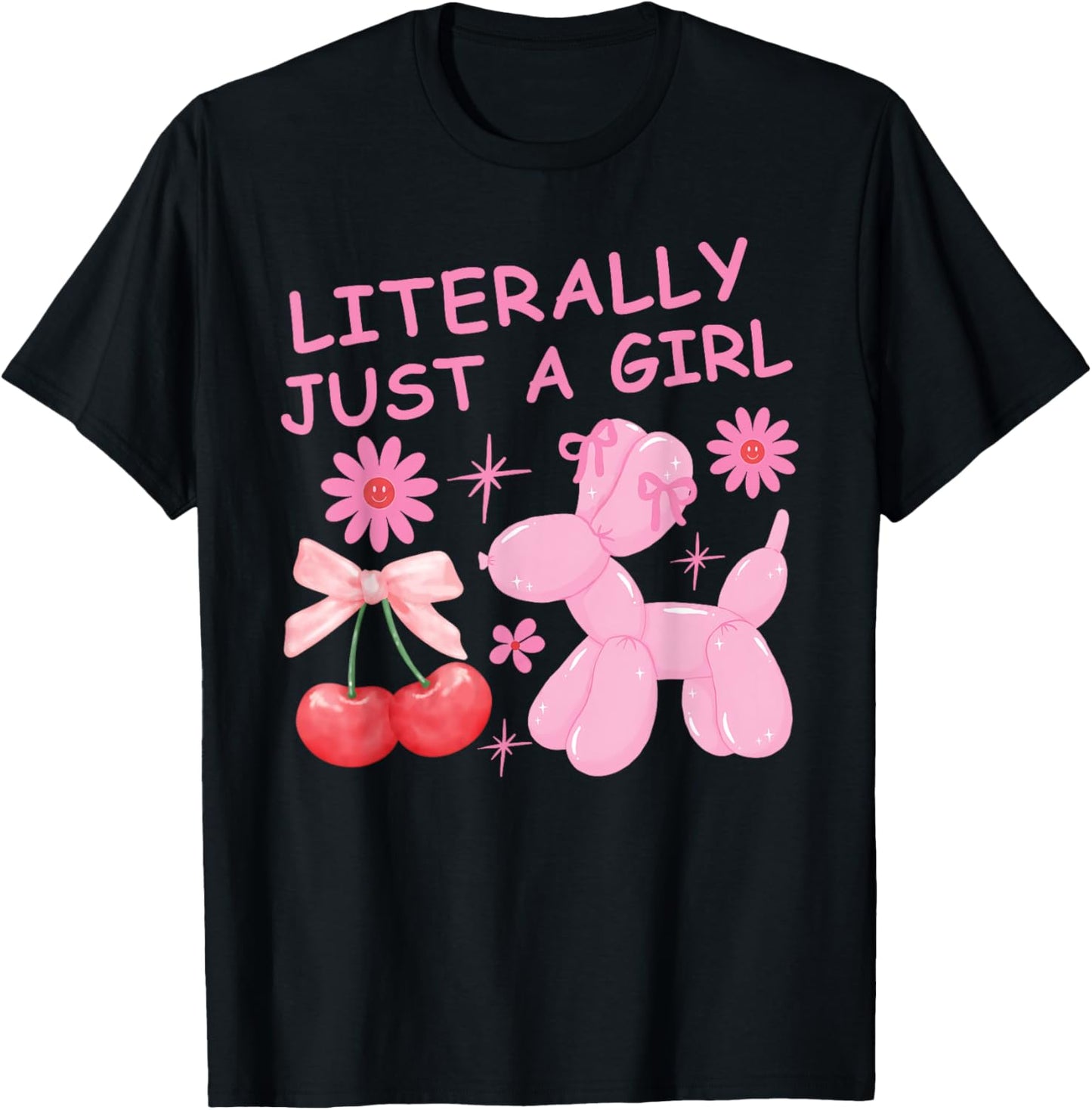 Pink Dog Balloon Literally Just A Girl, Preppy Strawberry T-Shirt