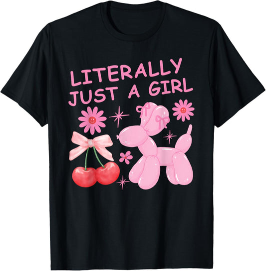 Pink Dog Balloon Literally Just A Girl, Preppy Strawberry T-Shirt