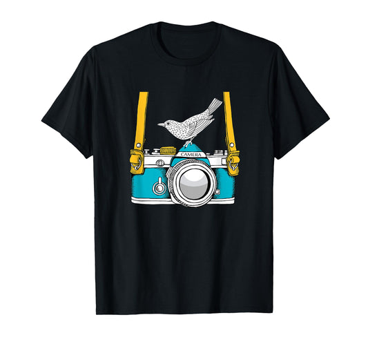 Bird on a Vintage Camera a Bird Photographer T-Shirt
