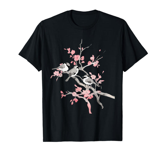 Cherry Blossoms & Birds Birdwatching Bird Lover Cute T-Shirt