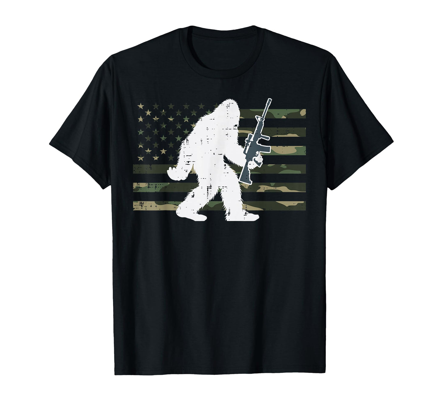 Bigfoot Sasquatch US Camo Flag Vintage Patriotic Men Women T-Shirt