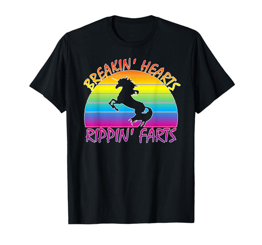 Funny Rainbow Unicorn Breaking Hearts Ripping Farts T-Shirt