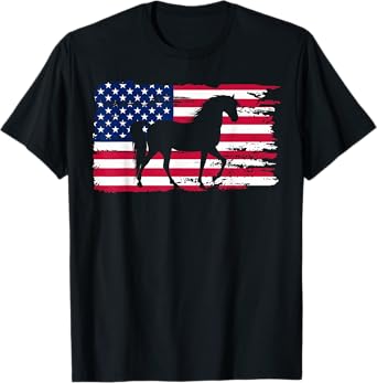 Patriotic Black Horse American Flag USA 4th of July T-Shirt