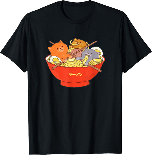 Kawaii Anime Cat Shirt Japanese Ramen Noodles Gift TShirt T-Shirt