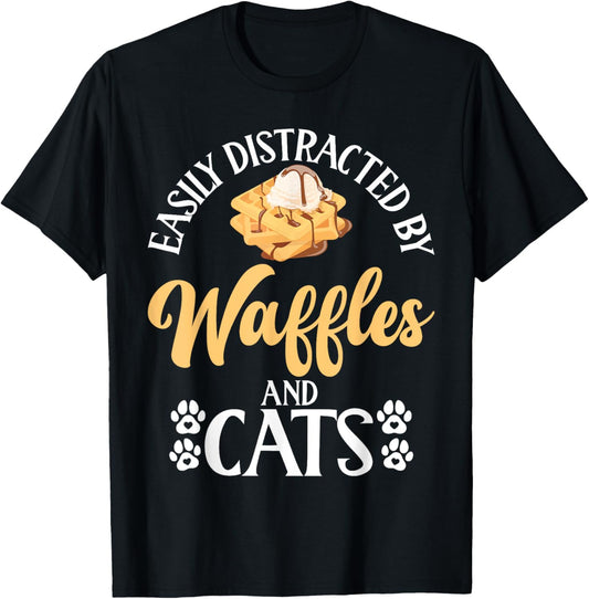 Easily distracted by Waffles and Cats Lover Waffle T-Shirt