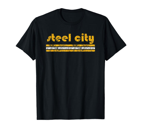 Pittsburgh Retro Three Stripe Weathered Steel City T-Shirt