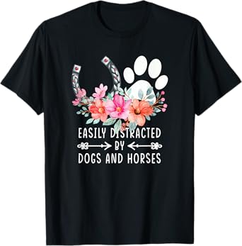 Easily Distracted By Dogs And Horses Xmas Gift T-Shirt
