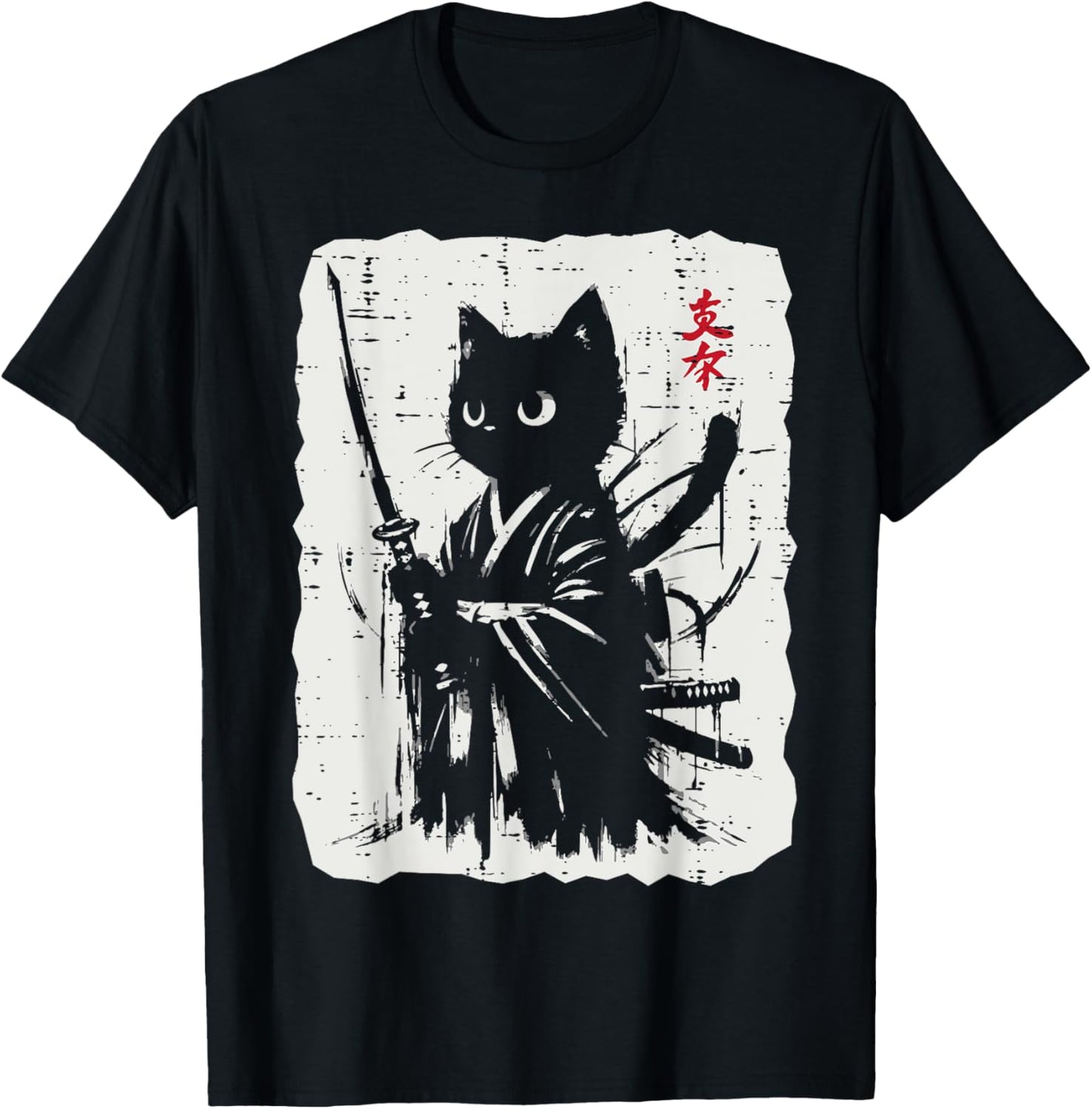 Black Cat Samurai Japanese Katana Kimono Art Women Girls Kid T-Shirt