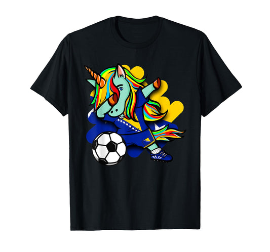 Cute Dabbing Unicorn Bosnia Herzegovina Soccer Lovers Jersey T-Shirt