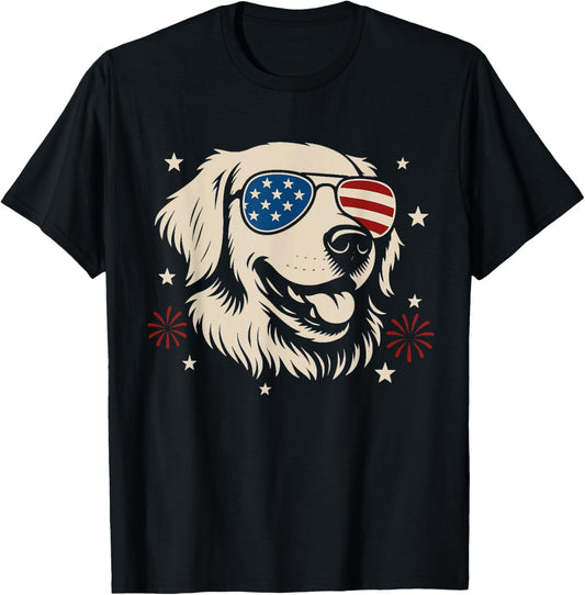 Patriotic Golden Retriever Dog American Flag 4Th Of July T-Shirt