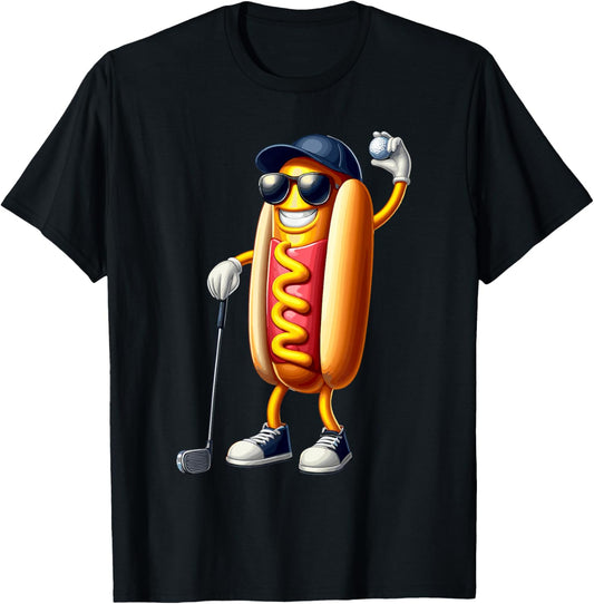 Golfing Hotdog Funny Golf Hot Dogs Lover Golfer Print Art T-Shirt