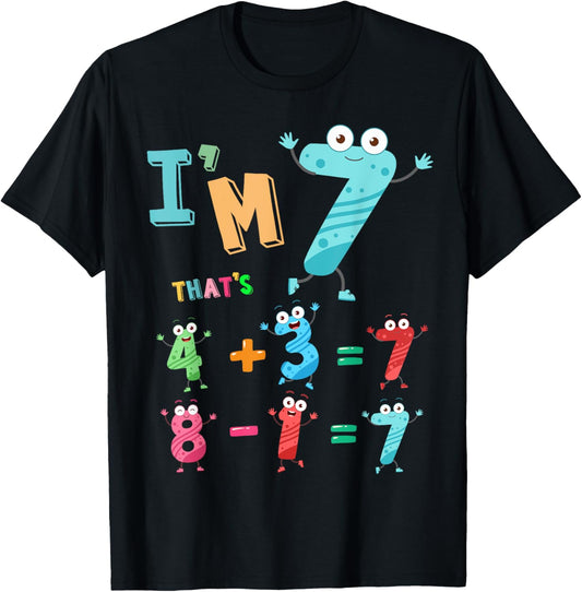 Maths 7th Birthday Outfit Idea For Kids & 7 Year Old Numbers T-Shirt