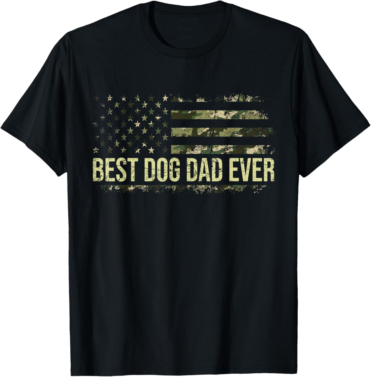 Retro Fathers Day Best Dog Dad Ever Camo American Flag T-Shirt
