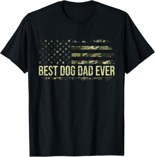 Retro Fathers Day Best Dog Dad Ever Camo American Flag T-Shirt