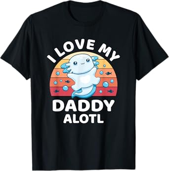 Funny Axolotl Kids Teens Retro Sunset I Love my Daddy T-Shirt