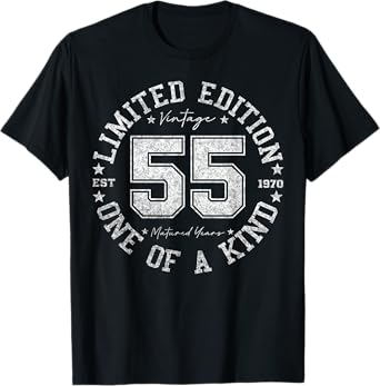Retro One Of a Kind Shirts For Men Women 2025 55th Birthday T-Shirt, Unisex-Adult, Short Sleeve, T-Shirt, Black, Small