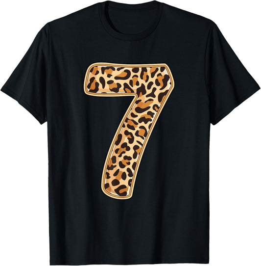 Leopard 7th Birthday Party 7 Seven Years Old Wild Cats Kids T-Shirt