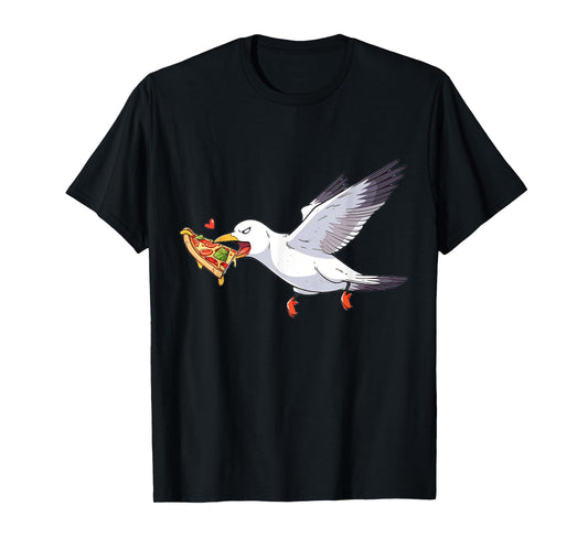 Cranky Seagull Funny Shirt Beach Birds Stealing Pizza Summer T-Shirt