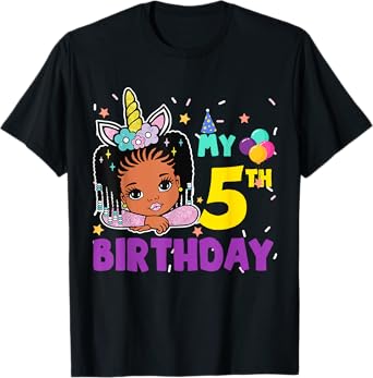It's my 5th Birthday Cute African American Kids Afro Braids T-Shirt