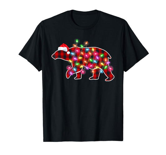 Plaid Buffalo Polar Bear Christmas Pajamas Xmas Lights Women T-Shirt