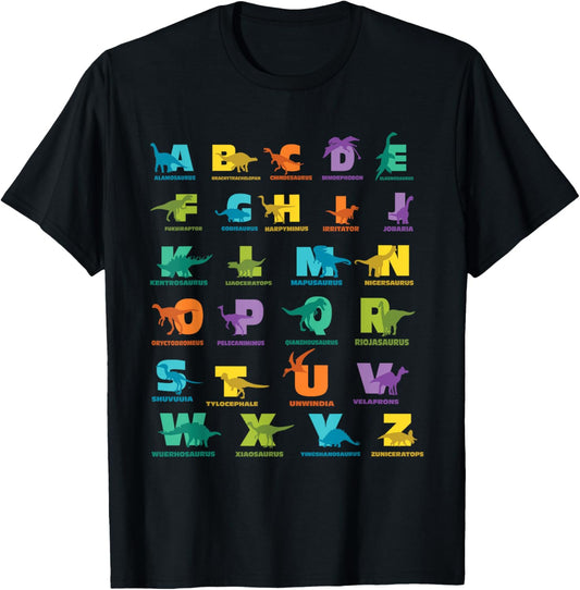 Types Of Dinosaurs Alphabet A-Z ABC Dino Identification A-Z T-Shirt