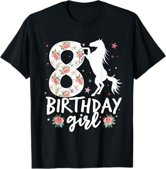 Floral Horse Birthday 8th Birthday 8 Years Old horse girl T-Shirt