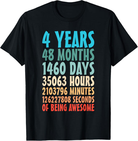 4 Years Of Being Awesome 48 Months 4th Birthday Countdown T-Shirt