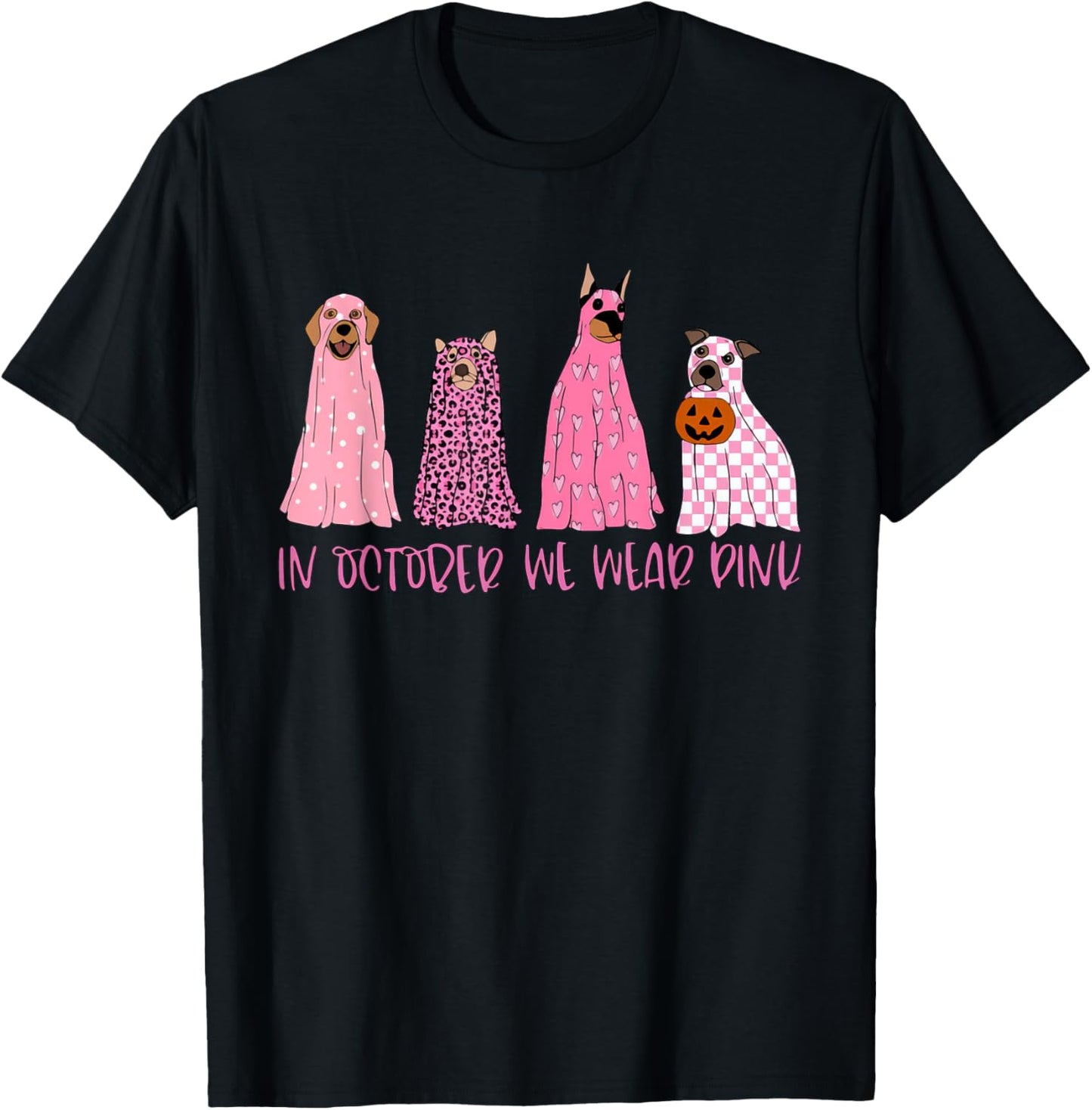 In October We Wear Pink Ghost Dog Breast Cancer Awareness T-Shirt