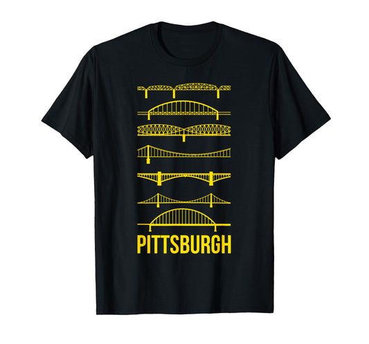 Pittsburgh Bridges Black and Yellow Silhouettes T-Shirt