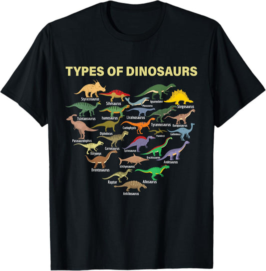 types of Dinosaurs Dino identification kids boys girls women T-Shirt