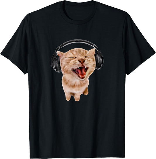Silly Cat With Headphones T-Shirt