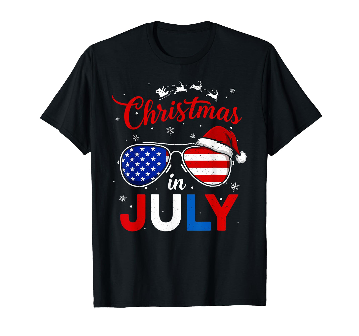 Santa Claus Sunglasses America Flag Christmas in July Kids T-Shirt