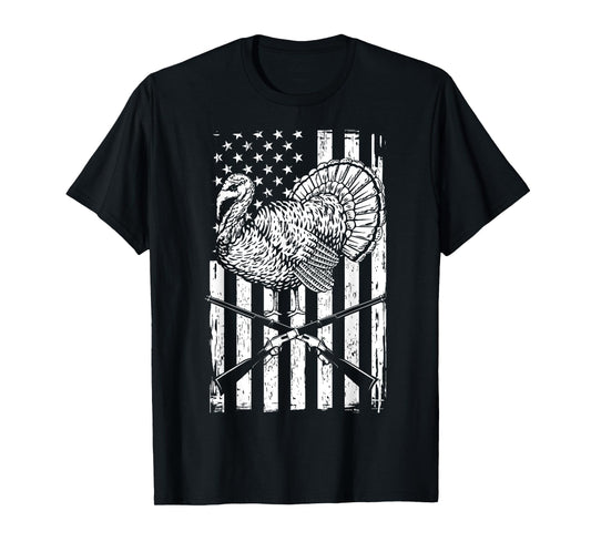 Turkey Hunting American Flag Independence Day T-Shirt for Women Men
