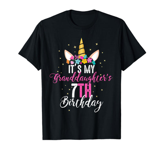Its My Granddaughters 7th Birthay Girl Unicorn Birthday T-Shirt