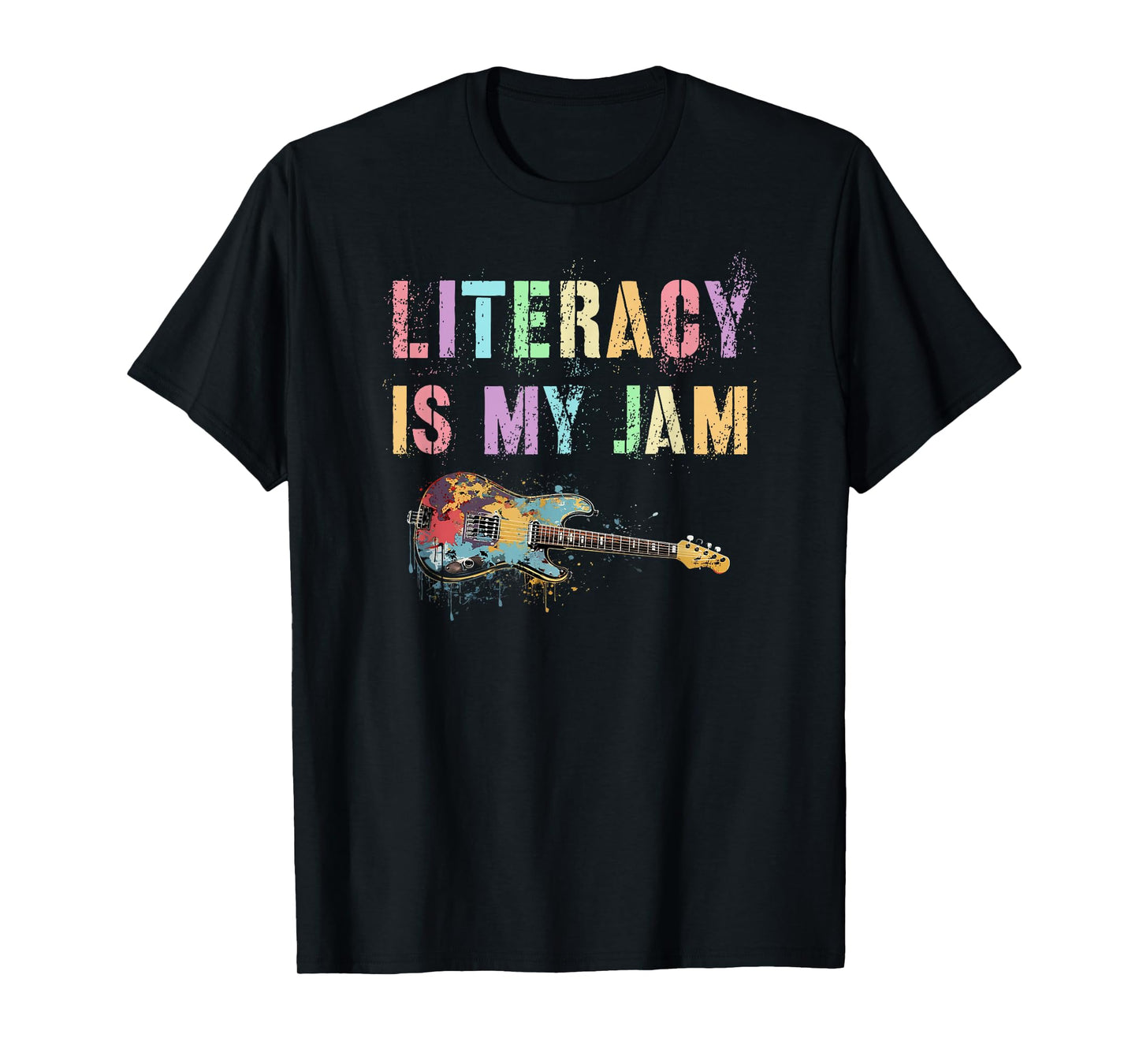 Vintage LITERACY IS MY JAM Teacher Library Rockstar Reading T-Shirt
