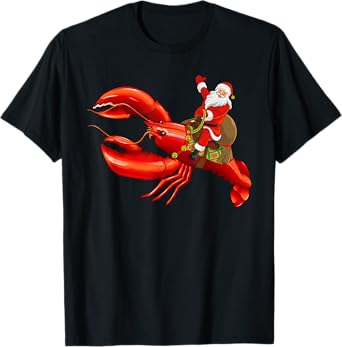 Funny Lobster Lover Santa Riding Lobster Christmas T-Shirt