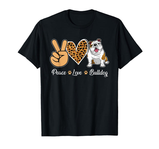 Peace Love Bulldog Leopard Heart Men Women Kids T-Shirt