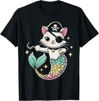 Pirate Mermaid Cat Cats Lover Kitten Pet Owner Men Women Kids T-Shirt