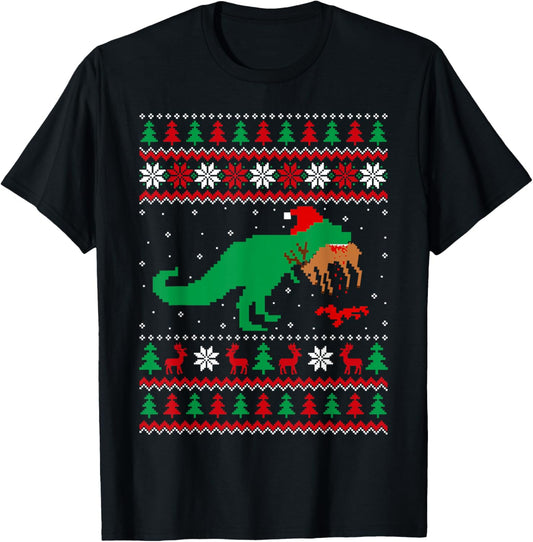 T Rex Dinosaur Eating Reindeer Xmas Ugly Dinosaur Christmas T-Shirt