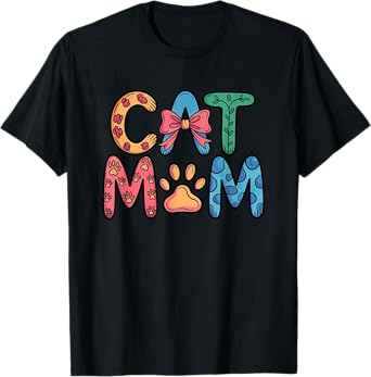 Cat Mom Adorable Paw Print Bow Design Men Women T-Shirt