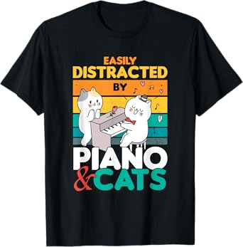 Cat Singing Pet Vintage Piano Pianist Musical Keys Gift T-Shirt