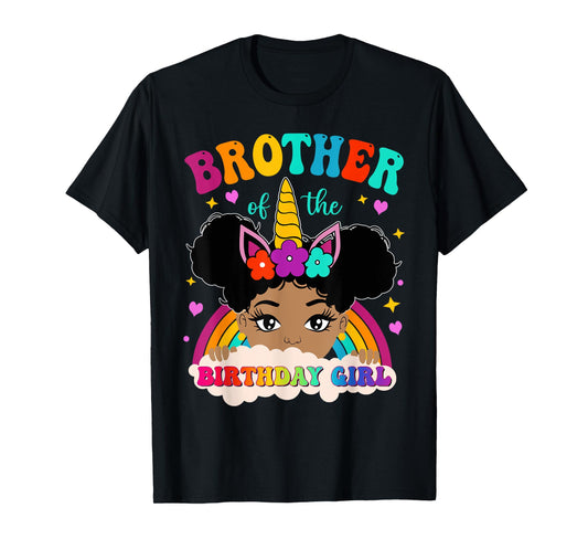 Brother of The Birthday Girl Rainbow Afro Melanin Unicorn T-Shirt
