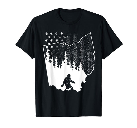 Ohio Bigfoot American Flag Sasquatch Usa Silhouette Ohio Map T-Shirt