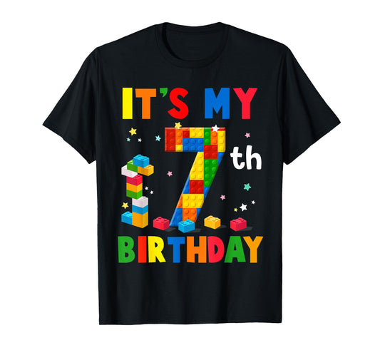 It's My 7th Birthday Building Blocks Bricks 7 Years Old Boy T-Shirt