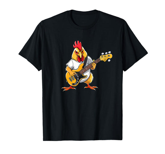 Chicken playing Bass Guitar, Chicken Guitarist T-Shirt