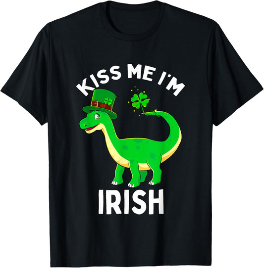 Kiss Me Im Irish Dinosaur Shamrock Cute St Patricks Day Kids T-Shirt