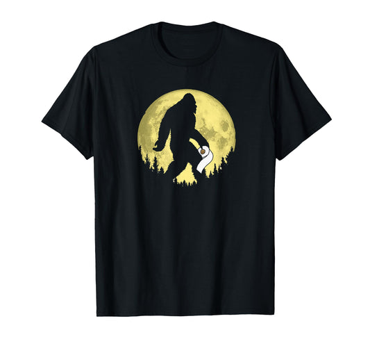 Funny Bigfoot & Toilet Paper Night Time Moon Graphic T-Shirt